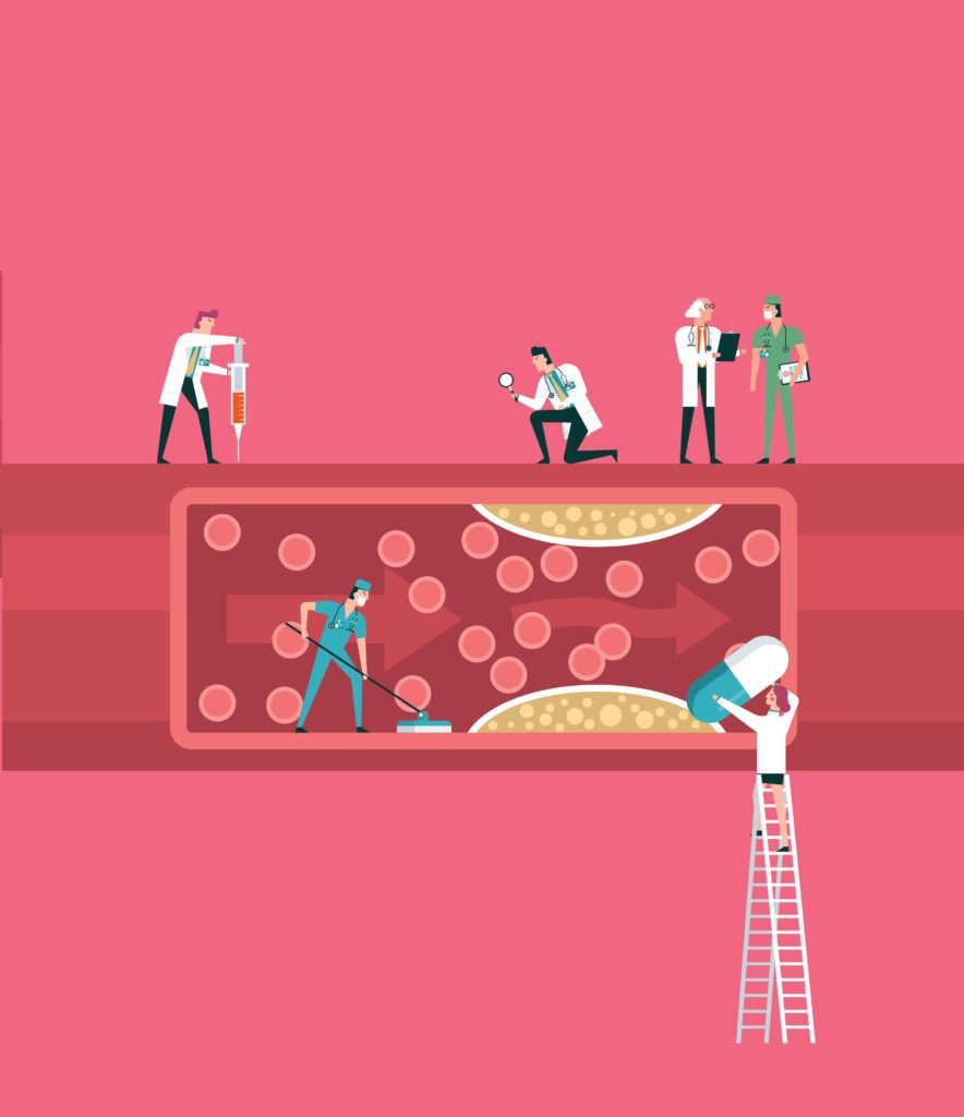 Team of doctors diagnose human blood Vessel