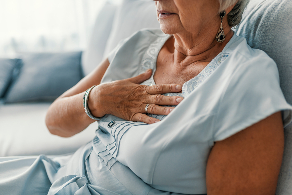 Woman,Having,A,Pain,In,The,Heart,Area.,Heart,Attack.